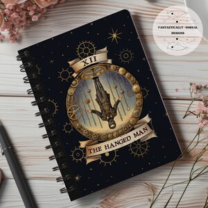 Steampunk Tarot Hanged Man Lined Notebook | Softcover, Spiral, Hardcover, Occult Journal, Witchy Gift, Gothic Steampunk, Tarot Journal