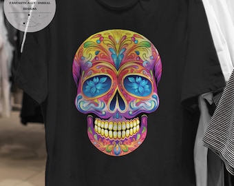 Colorful Sugar Skull Unisex Apparel 10 | T-Shirt, Sweatshirt, Hoodie, Skeleton Shirt, Skull Gift, Day Of The Dead Shirt, Sugar Skull Tee