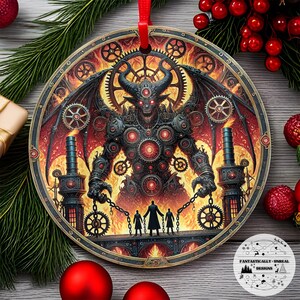Steampunk Tarot Devil Aluminum Ornament | Round, Personalized, Witchy Gothic Holiday Decor, Mystical Gothic Gift Idea, Celestial Décor