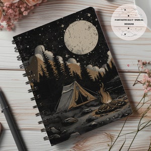 Vintage Camping Lined Notebook 05 | Hardcover Journal, Spiral Bound Journal, Writer Gifts, Nature Journal, Nature Lover, Mountain Adventure