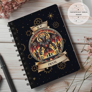 Steampunk Tarot Devil Lined Notebook | Softcover, Spiral, Hardcover, Occult Journal, Witchy Gift, Gothic Steampunk, Tarot Journal