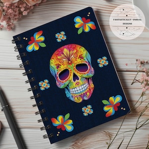 Sugar Skull Lined Notebook 08 | Hardcover Journal, Spiral Bound Journal, Writer Gifts, Skull Gifts, Day Of The Dead Gifts, Mexican Style