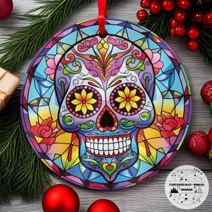 Ornement en aluminium crâne en sucre style vitrail 09 | Décoration des Fêtes, Décoration de Noël, Décoration des Fêtes, Cadeau tête de mort, Cadeau le jour des morts