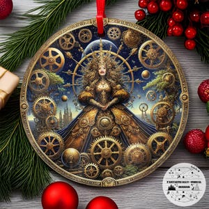 Ornement Steampunk Tarot Empress en aluminium | Décoration gothique des fêtes ronde, personnalisée, sorcière, Idée cadeau gothique mystique, Décoration céleste