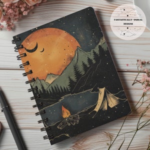 Vintage Camping Lined Notebook 04 | Hardcover Journal, Spiral Bound Journal, Writer Gifts, Nature Journal, Nature Lover, Mountain Adventure