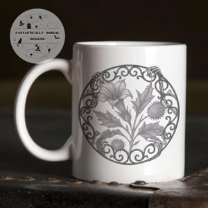 Gothic Botanical Devil&#39;s Trumpet Beverage Mug | Dark Academia Floral Ceramic Cup, Witchy Victorian Drinkware, Creepy Cute Goth Gift Mug
