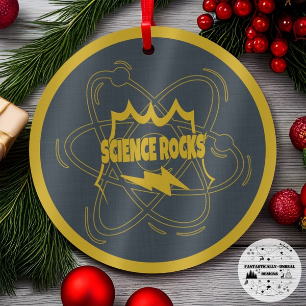 Science Rocks Aluminum Ornament | Personalized Ornament, Christmas Tree Ornaments, Holiday Décor, Science Pun, Funny Sarcastic Gifts