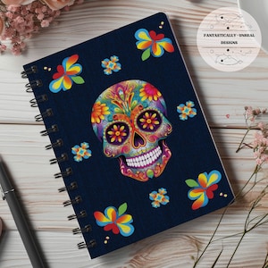 Sugar Skull Lined Notebook 02 | Hardcover Journal, Spiral Bound Journal, Writer Gifts, Skull Gifts, Day Of The Dead Gifts, Mexican Style