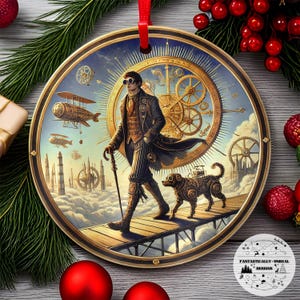 Steampunk tarot dwaas aluminium ornament | Rond, gepersonaliseerd, heksachtig gotisch vakantiedecor, mystiek gotisch cadeau-idee, hemels decor