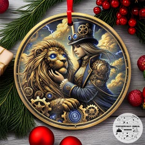 Steampunk tarot sterkte aluminium ornament | Rond, gepersonaliseerd, heksachtig gotisch vakantiedecor, mystiek gotisch cadeau-idee, hemels decor