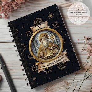 Steampunk Tarot Hierophant Lined Notebook | Softcover, Spiral, Hardcover, Occult Journal, Witchy Gift, Gothic Steampunk, Tarot Journal