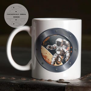 Floating Astronaut Beverage Mug | Ceramic Mug, Enamel Camping Mug, Hot Cocoa Mug, Coffee Gift, Tea Gift, Outer Space Mug, Nerdy Space Mug