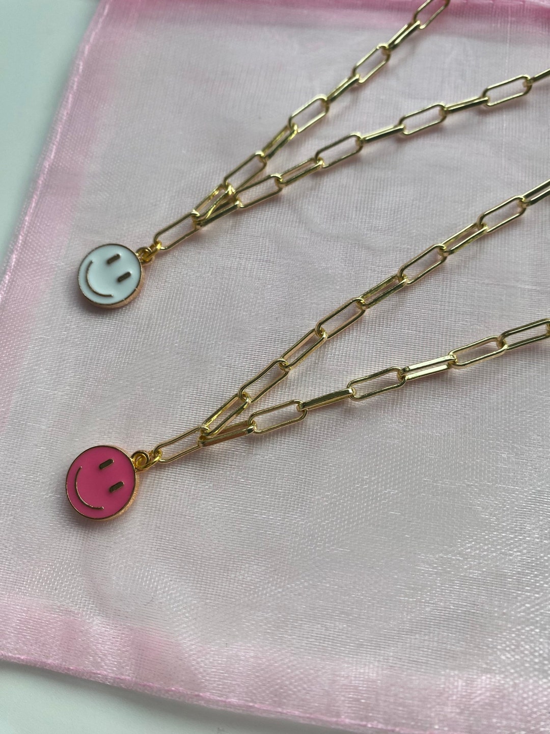 Smiley Face Paper Clip Chain Necklace Etsy