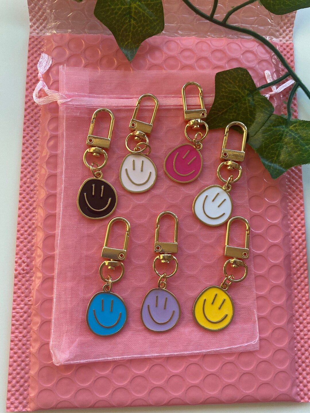 Smiley Face Gold Key Ring - Etsy
