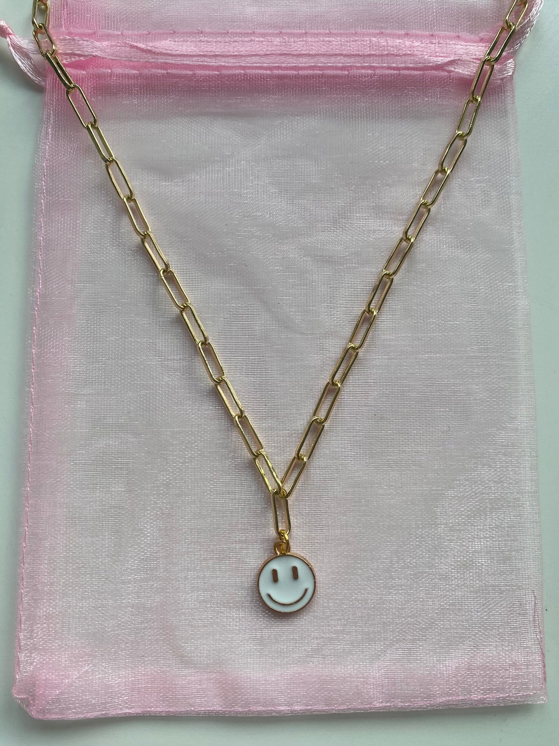 Smiley Face Paper Clip Chain Necklace Etsy