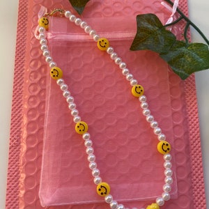 Smiley face pearl beaded necklace