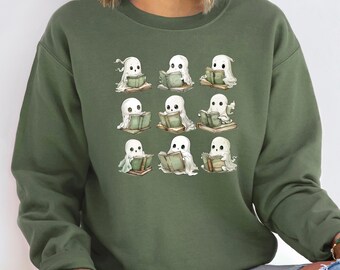 Bookish Ghost Sweatshirt, Spooky Reading Crewneck, Fall Book Lover Sweater, Cozy Halloween Shirt, Ghosts Reading Books Pullover