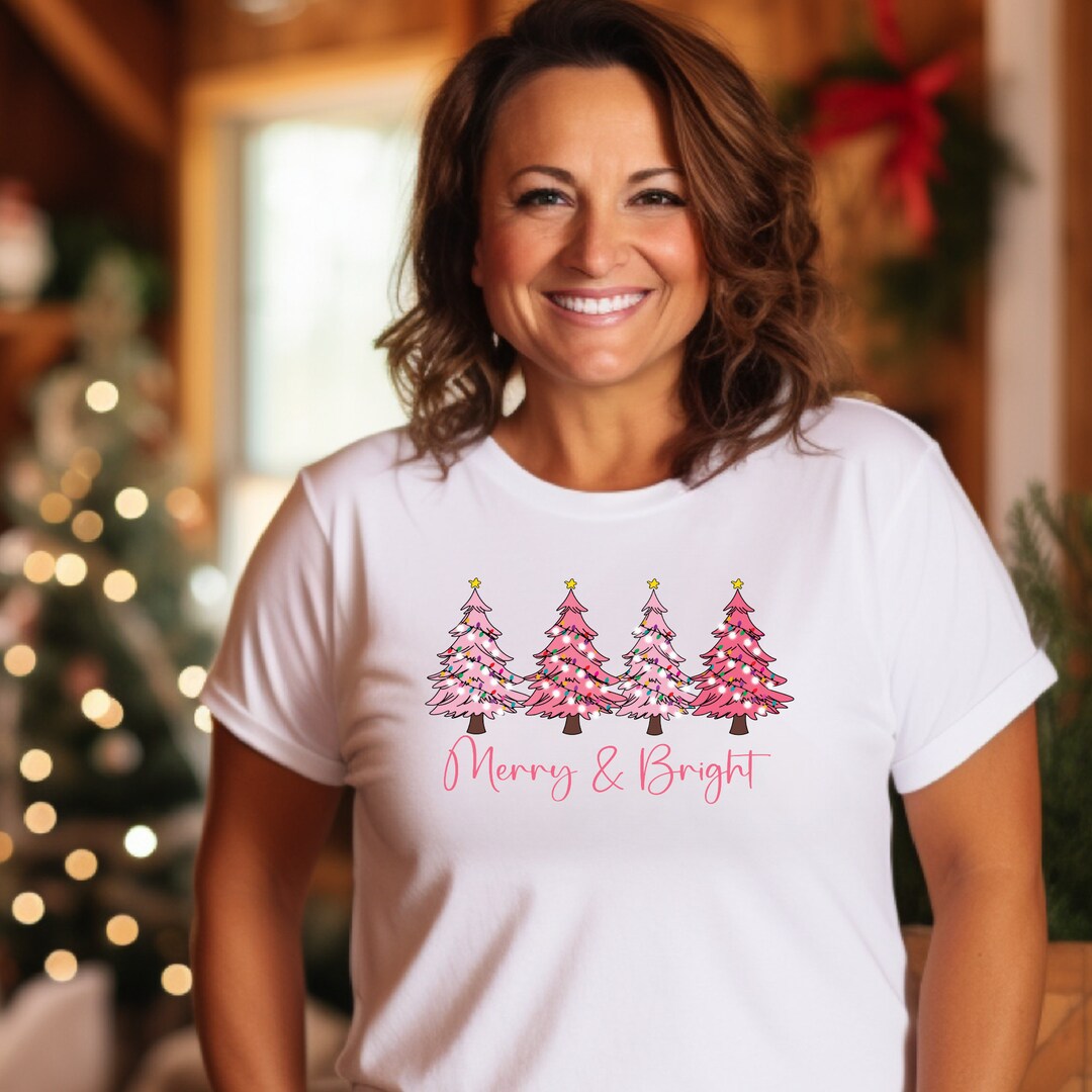 Merry & Bright Pink Trees Yellow Stars and Decorations Etsy