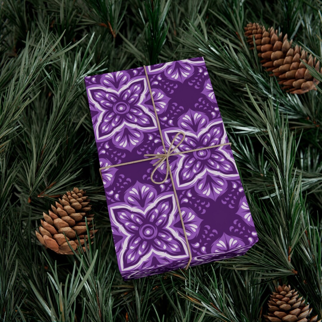 Purple Wrapping Paper Unique Wrapping Paper Flower Pattern Etsy