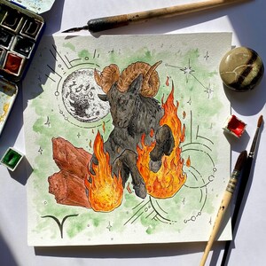 Original Aquarell-Illustration des Widder-Zeichens