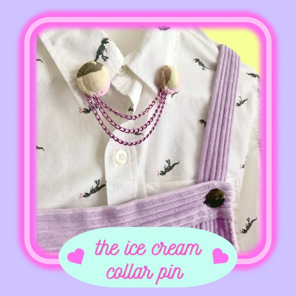 cute ice cream collar pin brooch, pick your flavor and chain color