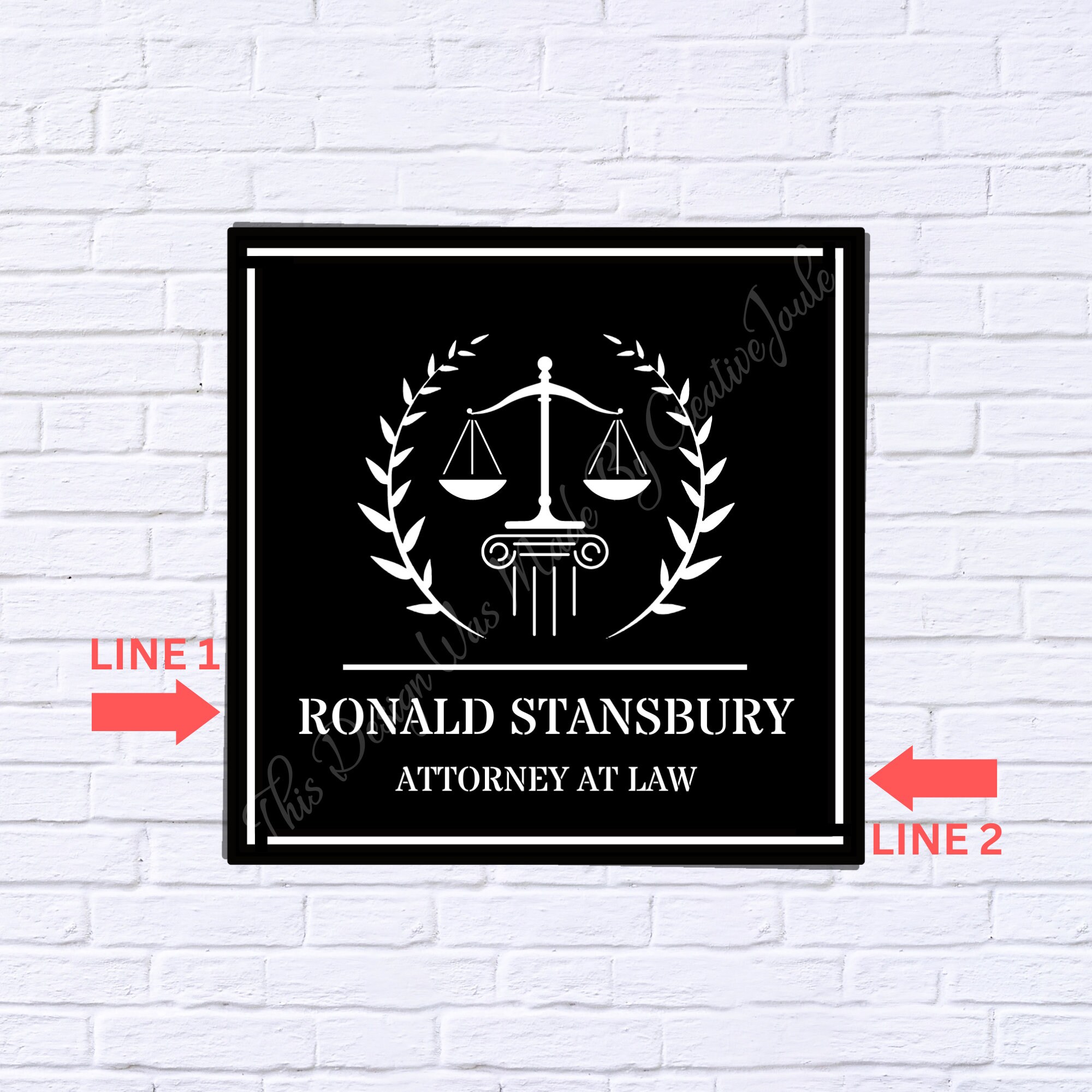 Customized/personalized Square Metal Attorney at Law Office Name Sign