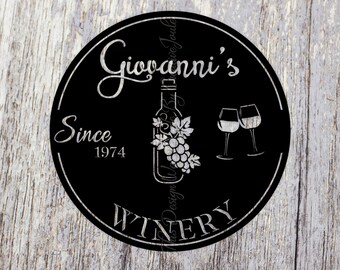Customized/Personalized Metal Winery/Wine Bar/Cellar/Vineyard Themed Home Decor Name Circle Shaped Sign Gift Idea For Father's/Mother's Day