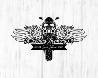 Customizable/Personalized Metal Motorcycle With Angel Wings In Loving Memory/Rest In Peace Memorial Loss Of Birthday b-day bday b day Gift