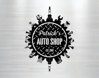 Customized/Personalized Metal Circular Mechanic Themed Parts/Tools Auto Shop Garage Workshop Business Decor Sign Gift Idea For Father&#39;s Day