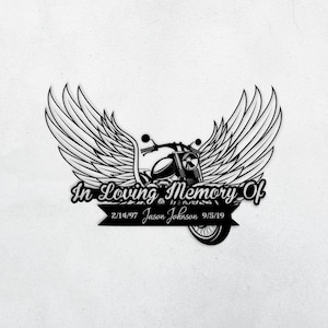 Customizable/Personalized Metal Motorcycle With Angel Wings In Loving Memory/Rest In Peace Memorial Loss Of Birthday b-day bday b day Gift