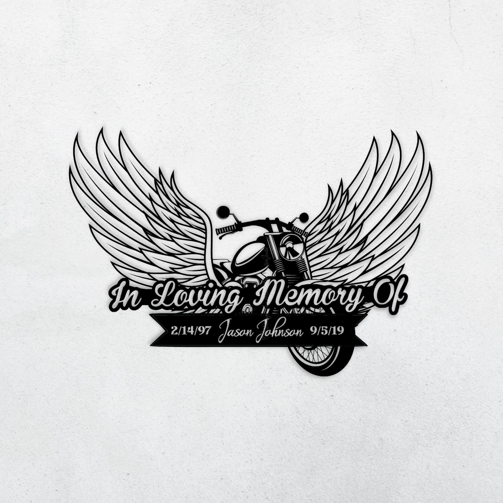 Customizable/Personalized Metal Motorcycle With Angel Wings In Loving Memory/Rest In Peace Memorial Loss Of Birthday b-day bday b day Gift