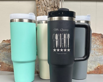 Customized/Personalized Teacher Life Apple Name 40 oz Spill Resistant Tumbler Cup/Mug W/ Handle Birthday/Appreciation Gift Idea For Educator