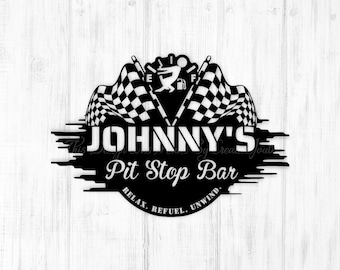Customized/Personalized Metal Circular Racing Pit Stop Bar Flags Car Themed Auto Shop Garage Home Decor Name Sign Gift Idea For Father's Day