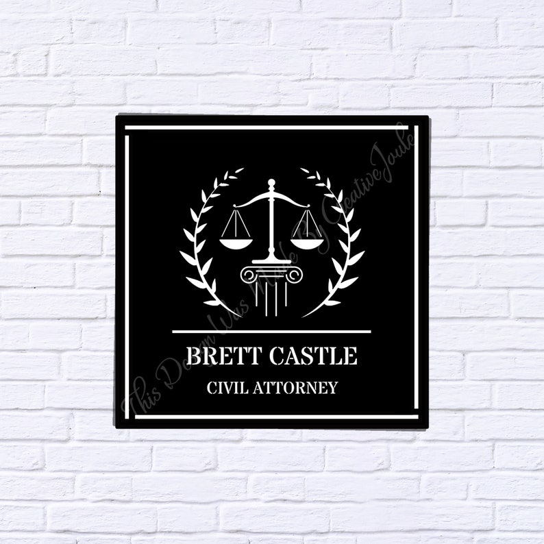 Customized/personalized Square Metal Attorney at Law Office Name Sign Justice & Liberty Scale