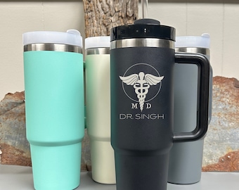 Customized/Personalized Dr/Nurse/PhD/MD/Doctor/RN 40 oz Spill Resistant Tumbler Engraved Name Cup/Mug W/ Handle Birthday/Christmas Gift Idea
