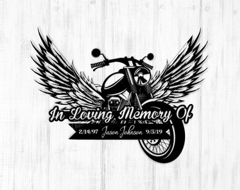Customizable/Personalized Metal Motorcycle With Angel Wings In Loving Memory/Rest In Peace Memorial Loss Of Birthday b-day bday b day Gift