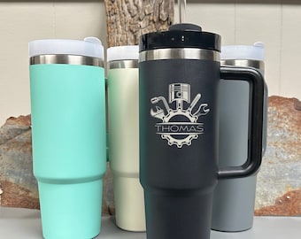 Vaso resistente a derrames de 40 oz con asa, herramientas de reparación de automóviles personalizadas o personalizadas, idea de regalo para el día del padre o cumpleaños para papá