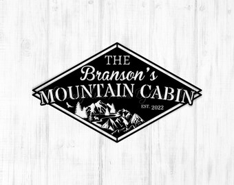Customized/Personalized Metal Mountain House Retreat Snow Wilderness Motif VRBO/Camp/House/Home/Lodge/Cabin Wall/Door Decor Family Name Sign