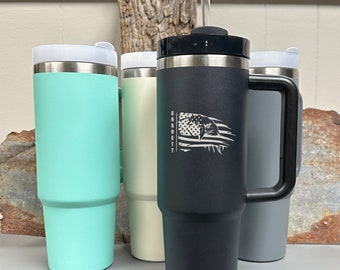 Customized/Personalized Bald Eagle United States Flag Name 40 oz Spill Resistant Tumbler Cup/Mug W Handle Father's Day/Birthday Gift Idea