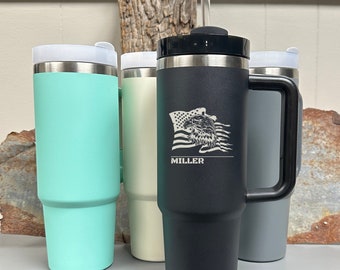 Customized/Personalized Bald Eagle United States Flag Name 40 oz Spill Resistant Tumbler Cup/Mug W Handle Father's Day/Birthday Gift Idea
