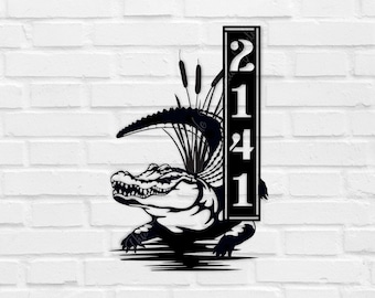 Customized/Personalized Metal Wild Alligator Bull Swamp/Marsh Scene Wall Decor Address/Welcome Number Marker Sign For Camp/Home/Lodge/Cabin