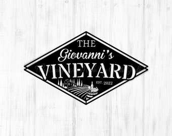 Customized/Personalized Metal Winery/Wine Bar/Cellar/Vineyard Themed Home Decor Name Diamond Shaped Sign Gift Idea For Father's/Mother's Day