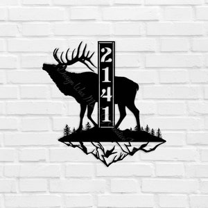 Customized/Personalized Metal Bugling Elk Bull Hunting Camp/Ranch/Lodge/Cabin Address/Welcome Sign Housewarming Outdoor Home Decor Gift Idea