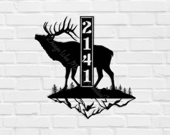 Customized/Personalized Metal Bugling Elk Bull Hunting Camp/Ranch/Lodge/Cabin Address/Welcome Sign Housewarming Outdoor Home Decor Gift Idea