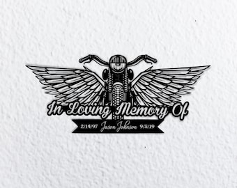 Customizable/Personalized Metal Motorcycle With Angel Wings In Loving Memory/Rest In Peace Memorial Loss Of Birthday b-day bday b day Gift
