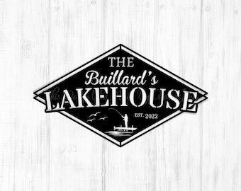 Customized/Personalized Metal Lakehouse Fishing Birds Sunset/Sunrise Motif VRBO/Camp/House/Home/Lodge/Cabin Wall/Door Decor Family Name Sign