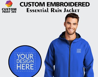 Men's Hooded Rain Jacket | Monogrammed Rain Jacket | Hooded Zipper | Water Resistant Jacket | Custom Zip Up Jacket | Embroidered Full Zipper