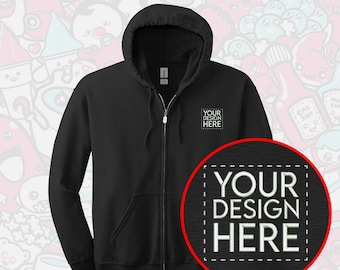 Custom Embroidered Sweatshirt Zip Up Hoodie Custom Full Zip Hooded Sweatshirt Personalized Logo Custom Hoodie Gildan® Hooded Zipper