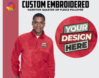 Custom Embroidered 3/4-Zip Monogram Quarter Zip Sweatshirt Custom Fleece Pullover Custom Business Logo Quarter Zip Pullover Cadet Collar
