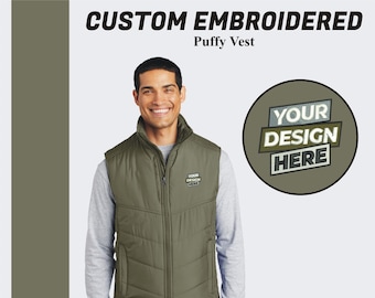 Port Authority® Men's Puffy Vest Jacket Custom Embroidered Vest, Customized Logo, Monogrammed Vest, Custom Embroidery Vest, Gift For him